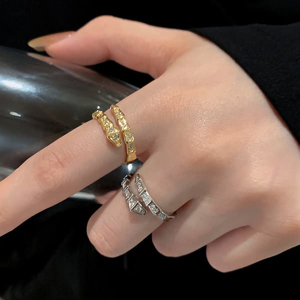 Lätt Lyx Kristall Ormformad Ring Glänsande Kubisk Zirkon Öppning Silver Silver