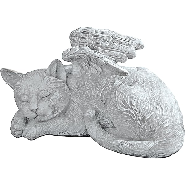 Design Toscano Memorial Cat Pet Angel Æresstatue Gravsten, Polyresin, Antik Sten