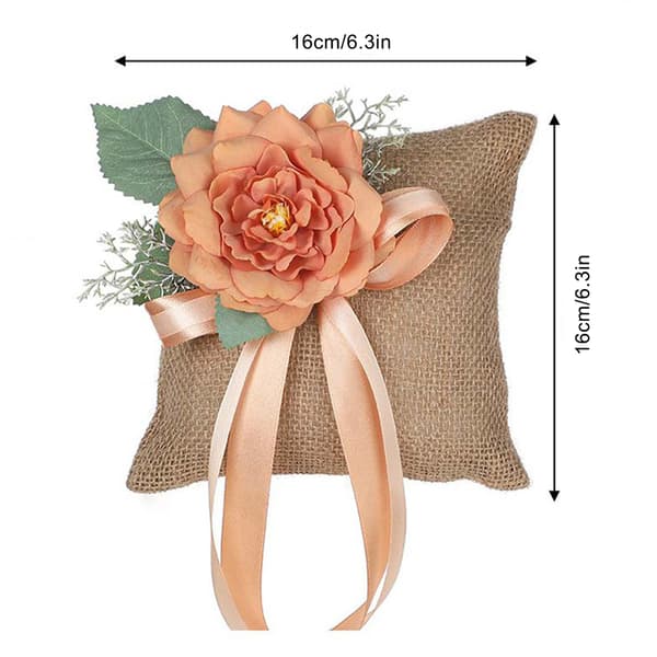 (Ringkudde 5989 Orange) 1 st linne bärbar liten blomkorg orange simulering dekorativ blomma retro ringkudde bröllopsmaterial