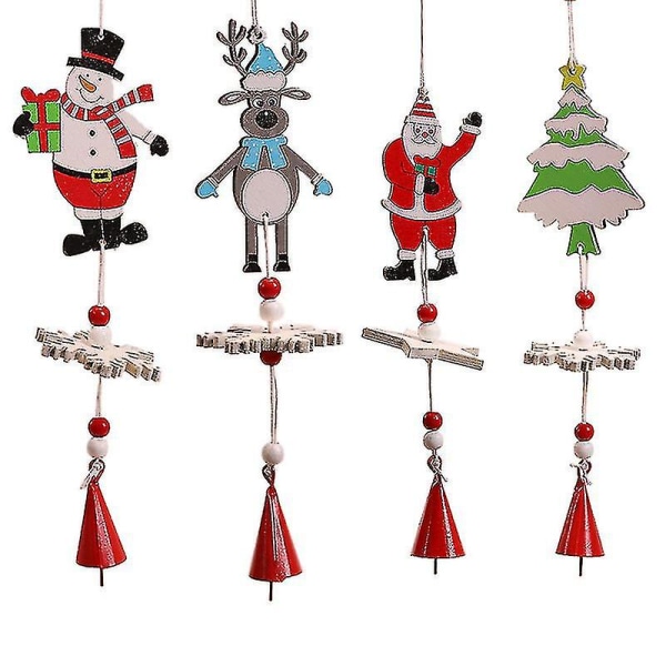 4 stk Julevindklokker Snemandsklokker Træjuletræ hængende ornament Elk Santa Juletræ til hjemmet Decormulticolor
