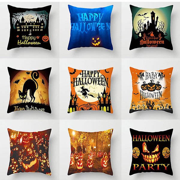 Halloween-tyylinen tyynynpäällinen, piirretty kurpitsa ja lepakko, Onnellinen Halloween, sohva, päivävuode, heittotyynynpäällinen, koriste, 18x18 tuumaa, tyyli 2