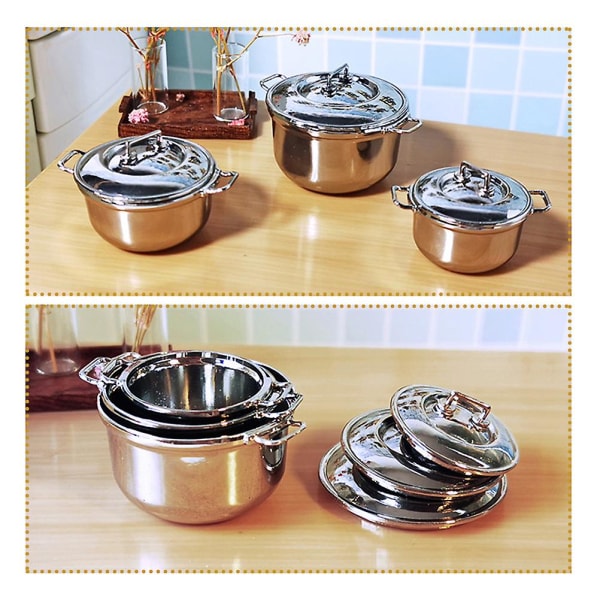 3 stk. Børne Simulerings Gryder Ornamenter Mini Køkkenudstyr Dekorative Miniature Gryder Legetøj SølvM