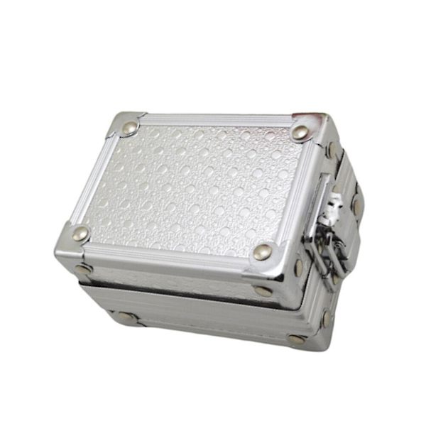 Metal Kuffert Negletekniker Kuffert Rulle Makeup Tog Case Urkasse Organizer Mænd Herre Smykkeskrin Mænd Display Case Sølv 9*7cm