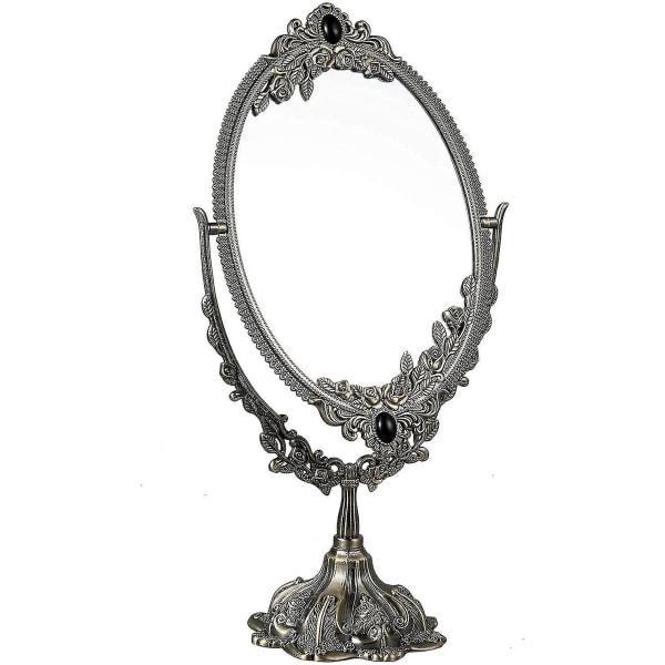 Vintage Sminke Speil Bordplate Oval Toalettspeil Med Base Dobbeltsidig Svingbar Dekorativ Elegant Speil For Disken