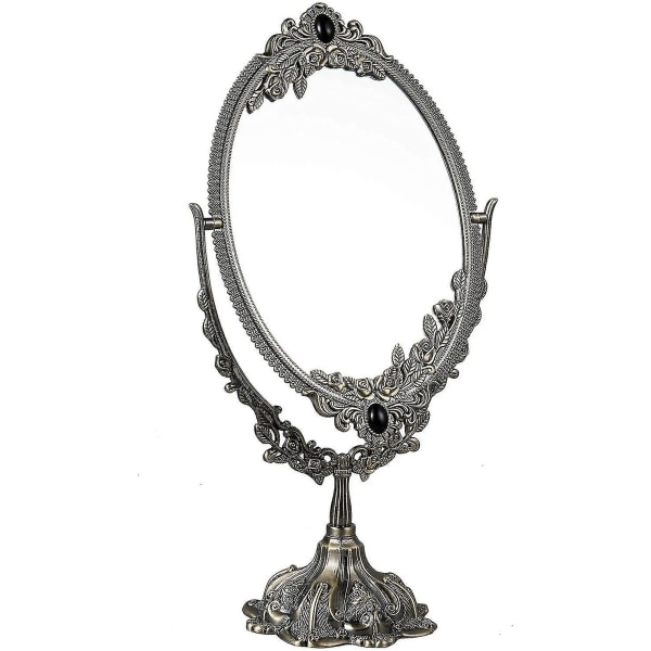 Vintage sminkspegel Bordsskiva oval sminkspegel med bas Dubbelsidig vridbar dekorativ elegant spegel för bänkskärm
