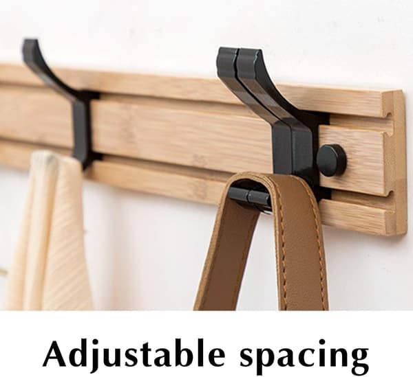Wall-mounted wooden coat rack, movable hooks, adjustable distance