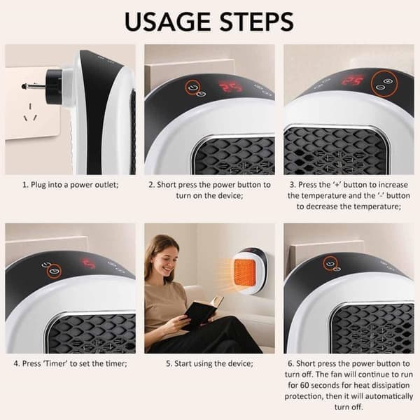 Heater - Instant Powerful Heat in 30 Seconds, Adjustable Temperature with Remote Control, Portable Plug, Easy to Use