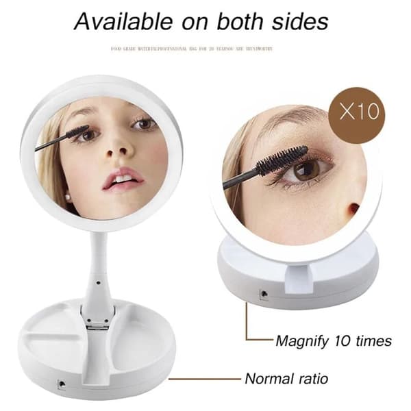 Portable Folding 1x/10x Magnification LED Lighted Double-Sided Makeup
