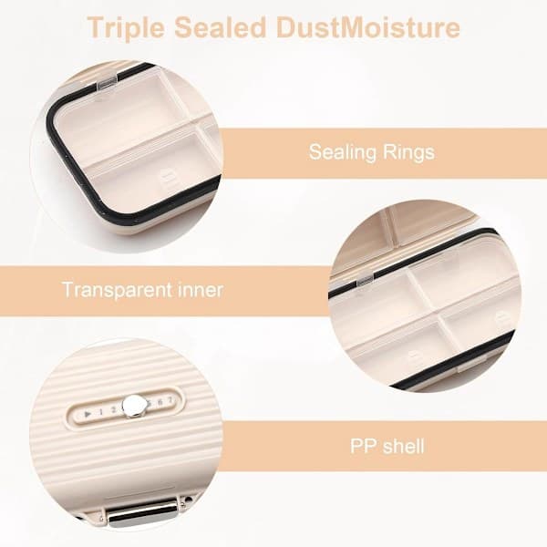 2-pack Pill Box, Tablet Case, Pill Organizer, Practical Medicine Box for Travel and Daily Use (Large + Small Beige)