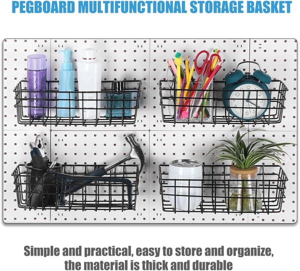 4 st stora pegboardkorgar i svart metallfäste
