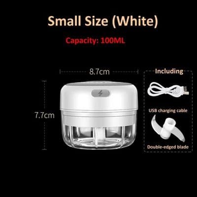 Robust mini elektrisk hackare med USB-laddare, enhet för att hacka, puréa, krossa vitlök, 100ML Vit