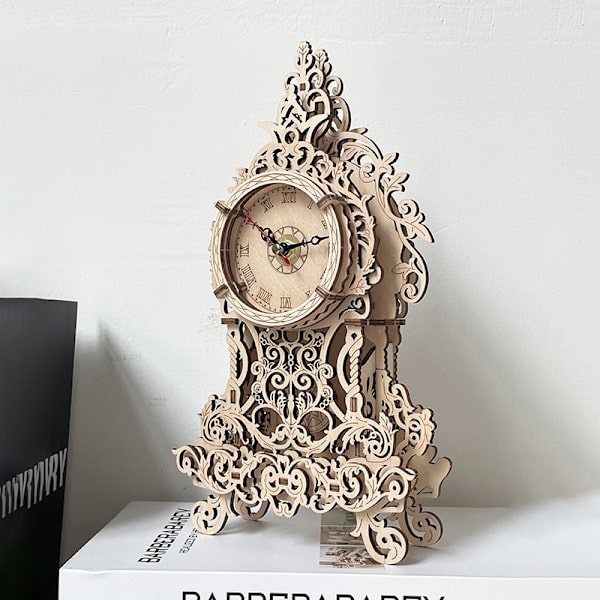 3D Träpussel Klockmodeller för Vuxna att Bygga, Skrivbords Klocktillverkningssats Laser Skuren Trähantverk DIY Byggleksak Barn G