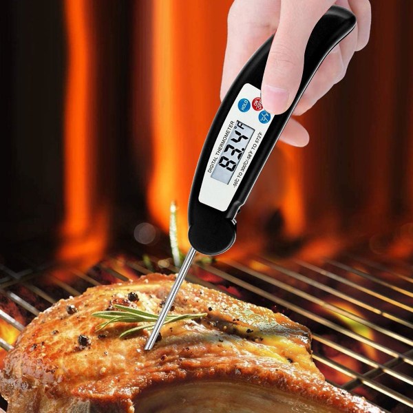 Mattermometer Elektronisk Tidtagning Multifunktionell Grilltermometer Svart