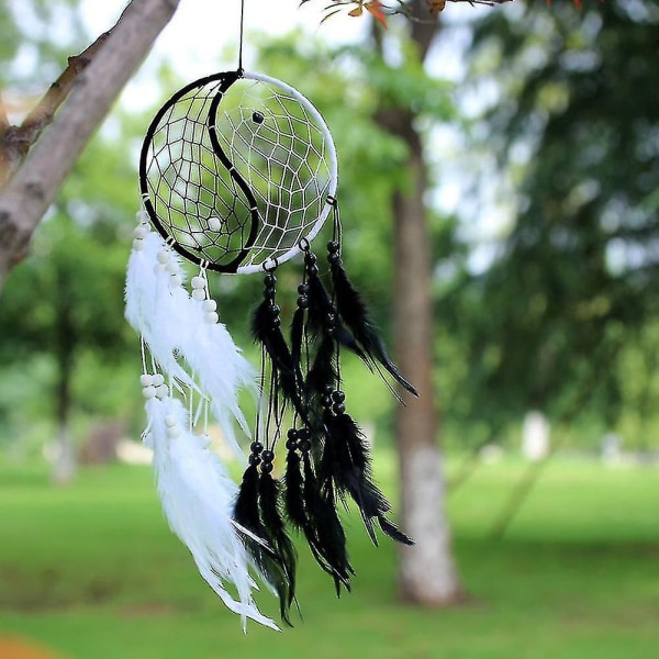 Innovativ Dream Catcher Tai Ji Hjem Væg Bil Hængende Dekor Yin Yang Feather Crafts Dreamcatcher Nets #bo