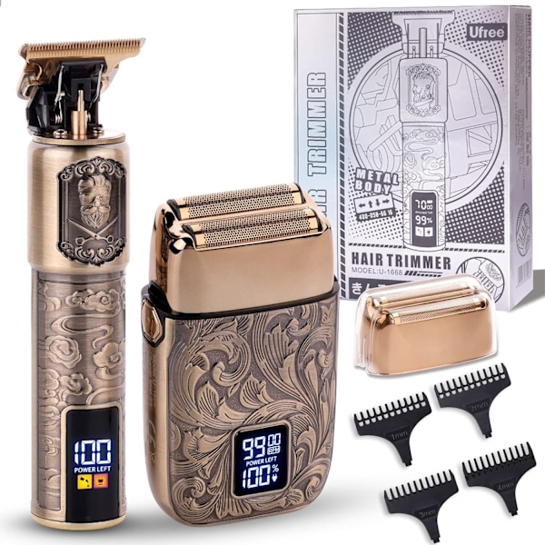 Fars Dag-presenter till honom, Hårtrimmer & Elektrisk Rakapparat för Män, Trimmer för Gles Skägg, Rakapparater för Skalliga, Mäns Grooming-kit med 4 Skydd