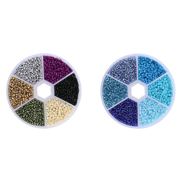 Boksede 2 mm glassfrøperler som er kompatible med tilbehør til smykkefremstilling Blå