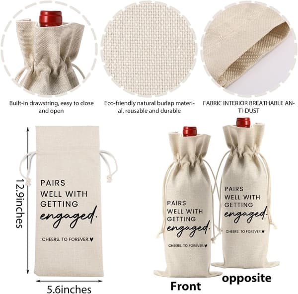 Linnedragskovinflaskpåsar, perfekta för bröllop, inflyttningsfester och presentartiklar, och idealiska för förpackning av förlovningsvinflaskor.