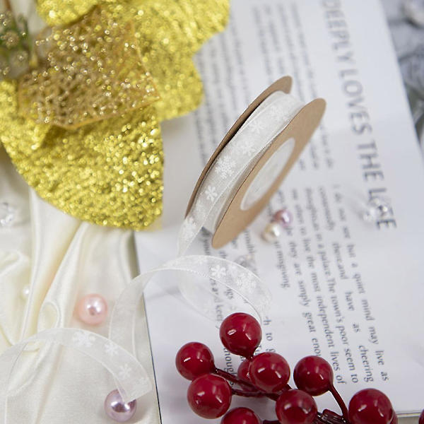 Vit Polyester Tryckt Jul Grosgrain Band DIY Julparty Wrap Dekoration Vit