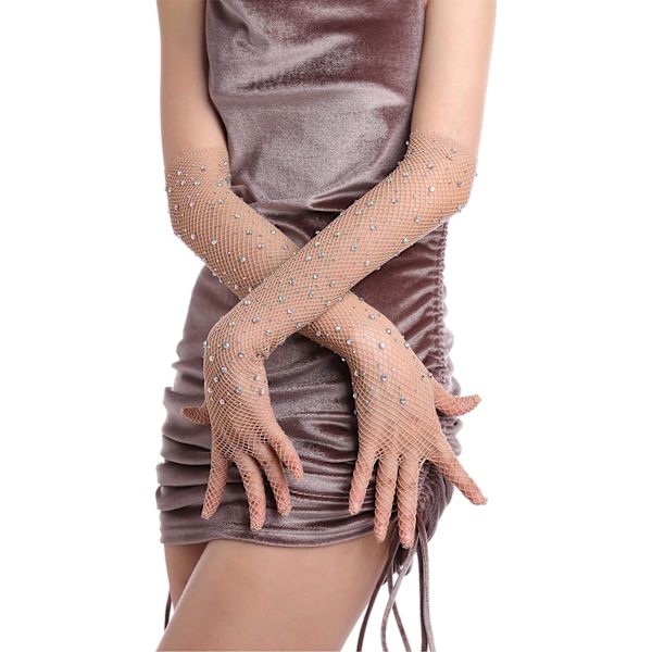 Damernas Rhinestone Mesh Långa Handskar Glittrande Mode Operahandskar för Fest Halloween Kostymer