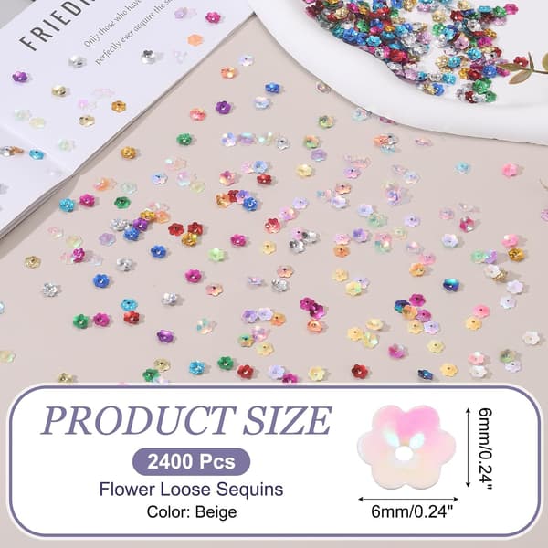 2400 st lösa paljetter i blomform 6 mm plommonform glittrande beige