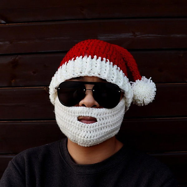 Sjov Skægmaske Ornament Julehat Unisex Behagelig Rød Voksen Børnehat hvid maske plus  Voksen