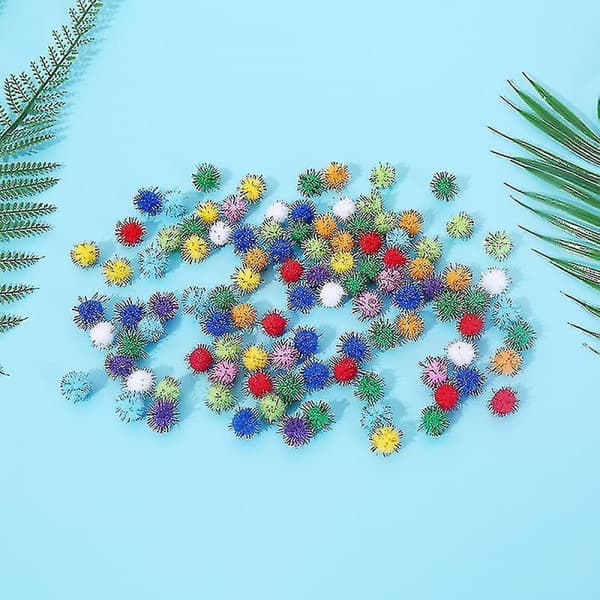 100 stk. Glitter Tinsel Pompom Bolde Små Pompom Bolde Kat Hvalp Legetøj Kæledyrstilbehør