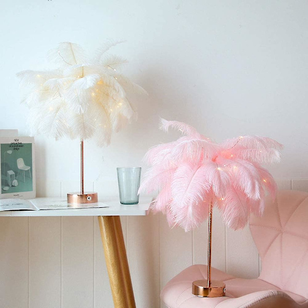 Modern och Unik Stor Rosa Fjäderlampa med Fjäderdekoration