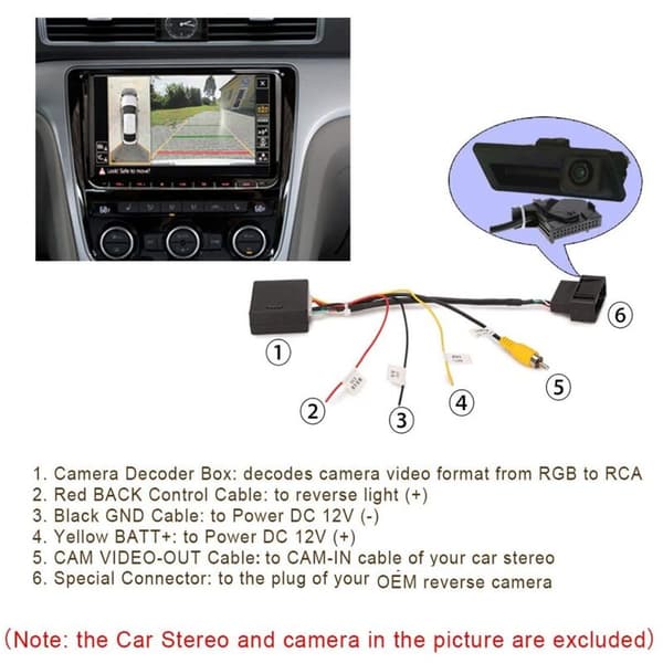 RGB-signal til () AV CVBS-omformer dekoderboksadapter passer til Golf 6 CC fabrikkmontert ryggekamera
