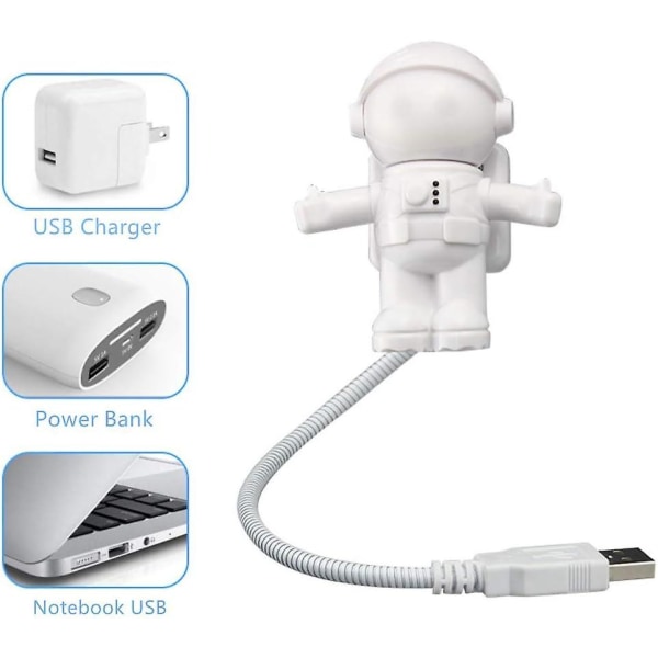 2 st USB LED Läslampa, Kreativ Rymdfarare Astronaut Ögonvänlig Flexibel USB-lampa LED Laptoplampa På/Av-knapp för Notebook Laptop, Skrivbord,
