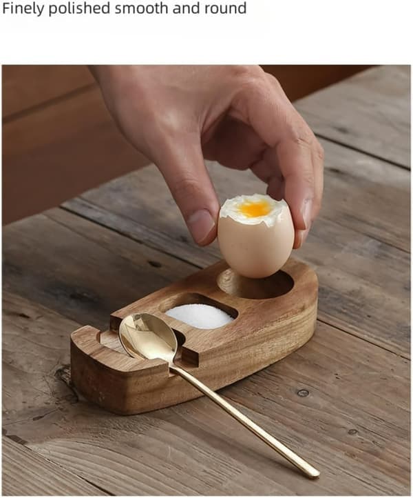 Egg Tray in Acacia Wood Egg Cup Holder Egg Shell Cup Egg Rack for Boiled Eggs Breakfast Serving (with spoon)(Ho)