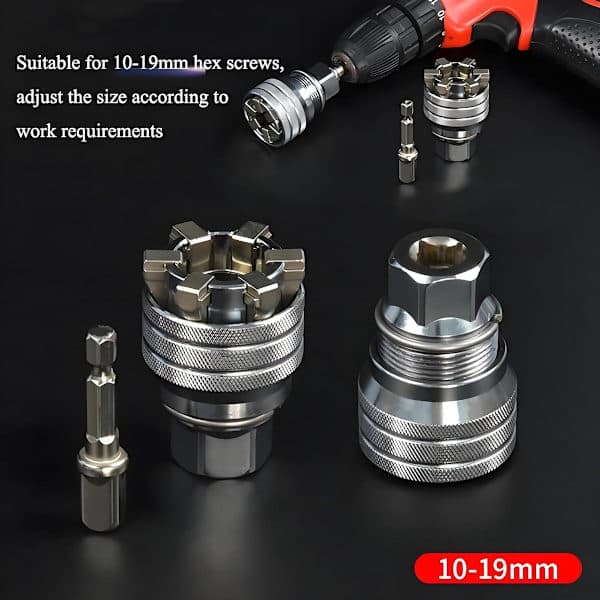 Upgraded Adjustable Universal Socket Wrench, 10mm-19mm Universal Socket, Suitable for 3/8-inch Ratchet Wrenches and Drills