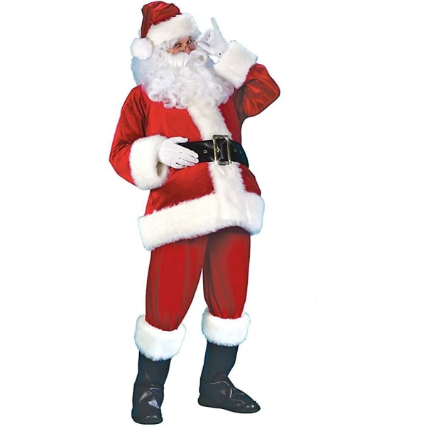 7 Pieces Santa Claus Costume Unisex Classic Adult Costume Fancy Dress Cosplay Clothes Santa Claus Costume For Shop Mall Red