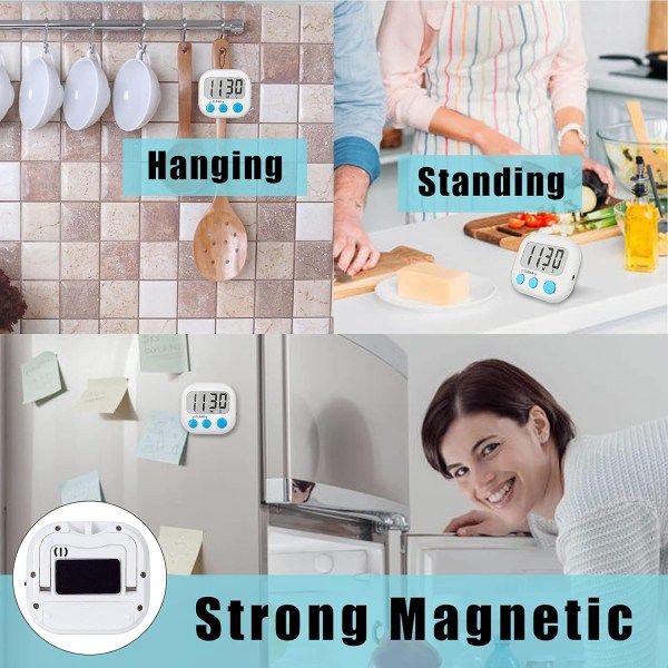 12-pack Digitala Köktimer för Matlagning Magnetisk Timer för Matlagning Hög Larm Vit Klar och Hög Larm