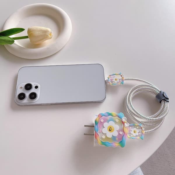 Sødt DIY-kabelbeskyttelse, kompatibel med iPhone 20W USB-C-strømadapter og Lightning-kabel