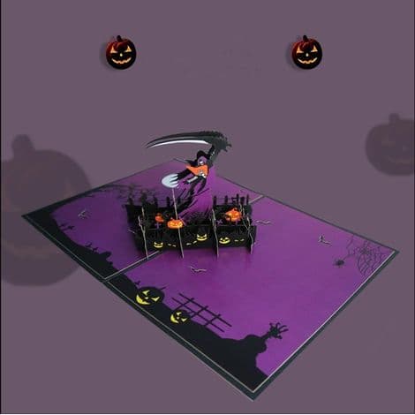 3D Halloween-kortti, Pop-up Viikatemies-kortti