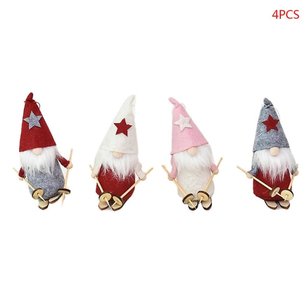 Sæt med 4 Ski svenske Santa Gnome Dukke Ornamenter Hængende juletræ Feriefest Hjem DecorMulti