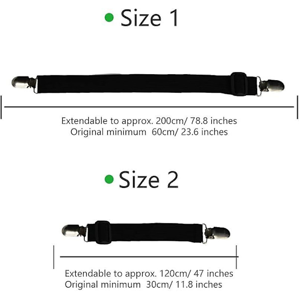 8 Pak Sengelin Tilbehør Justerbar Sengelin Strækker Elastisk Stræklagen Rem, Til Sengelin, Sofa, Strygebræt - 60cm Til 200cm, Sort
