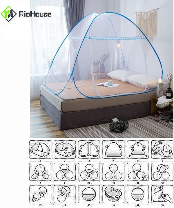 Fällbart sängmyggnät, popup-myggnät med överdimensionerad