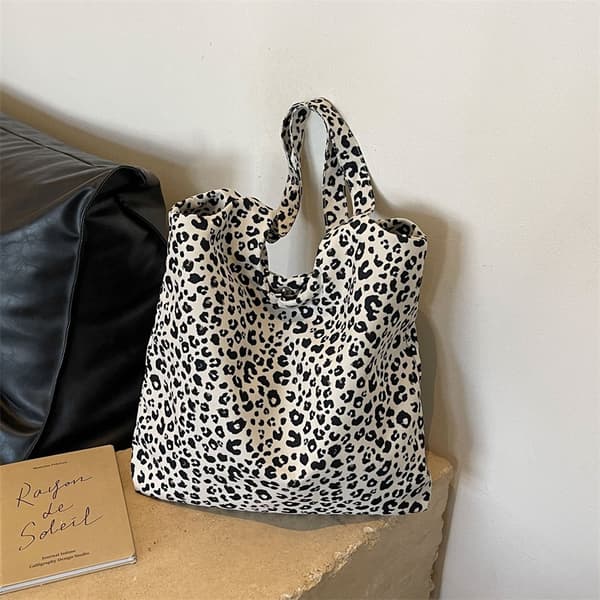 Overdimensionerede skuldertasker med leopardprint til kvinder, store deformerbare indkøbstasker i lærred
