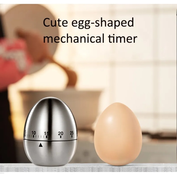 Eggkoker-timer i rustfritt stål Mekanisk roterende alarm 60-minutters nedtellingstidtaker for å lære matlaging