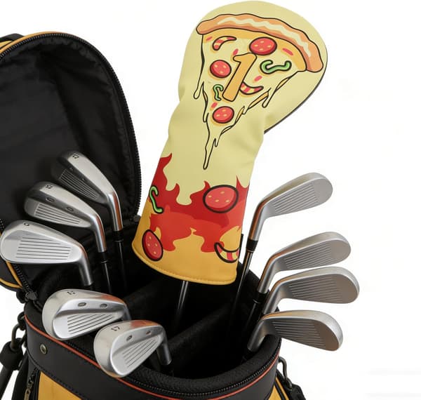 Golf Driver Cover Pizza Nyhet Vattentät PU Headcover med Fleece Foder