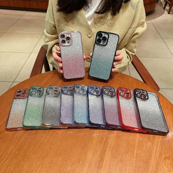 Högtransparent Glitter TPU-mobilskal med gradientfärg för iPhone 14 Pro Max