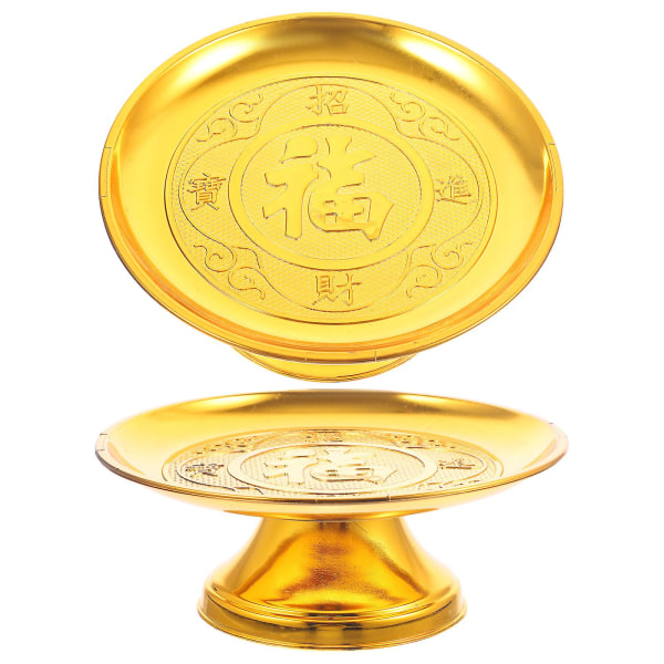 2 stk Kakepynt Serveringsbrett Alter Frukt Tilbudsskål Tilbud Matbrett Tributtplate Gull Golden 18X18X6CM