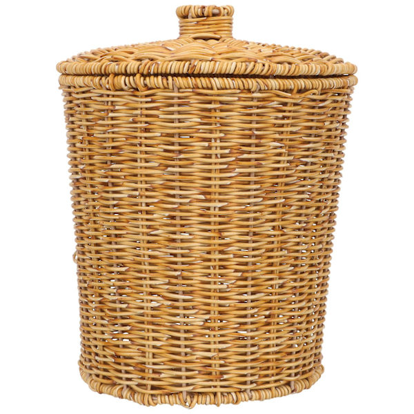 Imitation Rattan Rund Flettet Kurv Badeværelsestilbehør Opbevaringskurv Med Låg 28x24cm