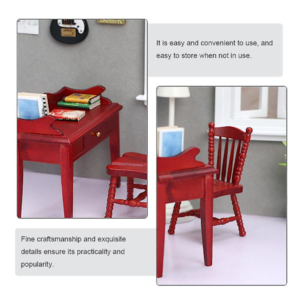 1 Sett Mini Skrivebordsstol Ornament Dukkehust Layout Dekor Tre Skrivebordsstol Pynt Rød 9.8X8CM Red 9.8X8CM