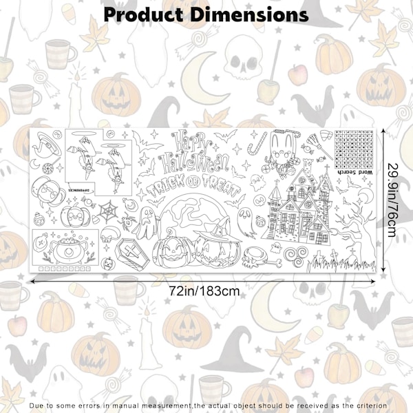 Halloween-jättikokoinen väritystaulu Halloween-värityspöytäliina Banner DIY-piirustusaskarteluun, 30 x 72 tuumaa