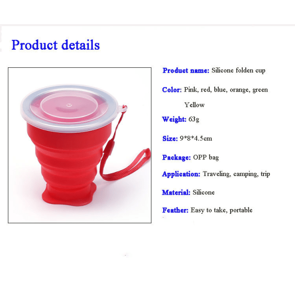 Silikon sammenleggbar reisekopp, 2-pack silikon sammenleggbare kopper med lokk, utvidbart koppsett, gjenbrukbar kopp for Campin