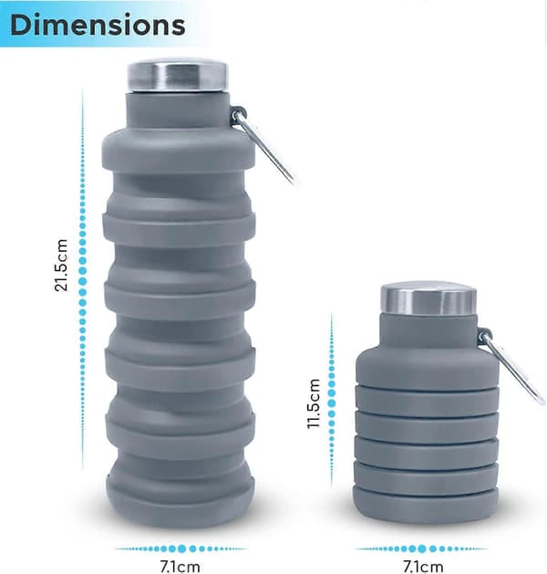 Foldable Water Bottle Silicone Collapsible Gym Bottle Leak-Proof Hiking Accessory, Grey