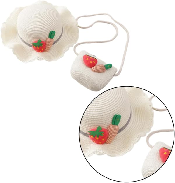 Beach hat and shoulder bag set for, 52 cm white Cosplay sun hat with adjustable strap