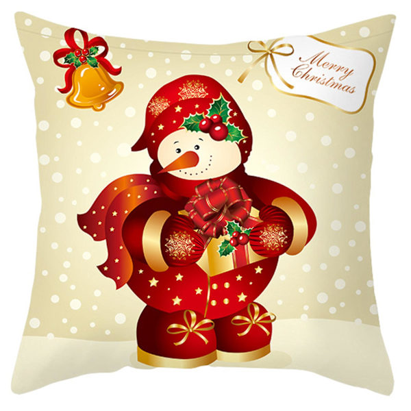 18 Tums Dekorativ Jul Kudde i Guld med Cartoon Tomte Snögubbe Digitaltryck Polyester Sammet Kuddfodral för Soffa Semester Park